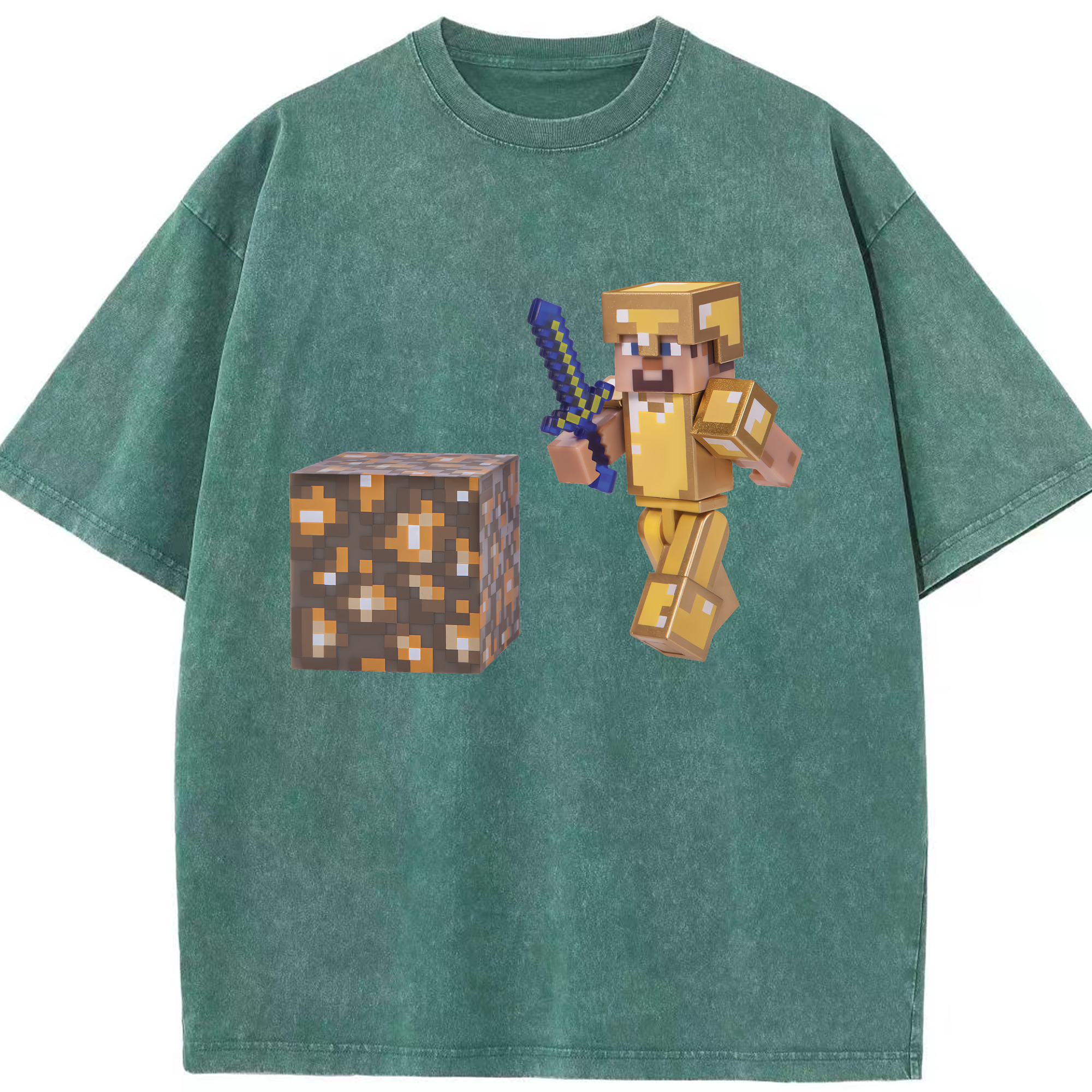 （画像用） マインクラフト ブロックの世界 Minecraft MC Block world 綿100% ヴィンテージ風 半袖Tシャツ（フロントプリント）